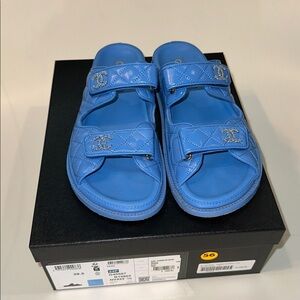 CHANEL Blue Dad Quilted Sandals 39.5